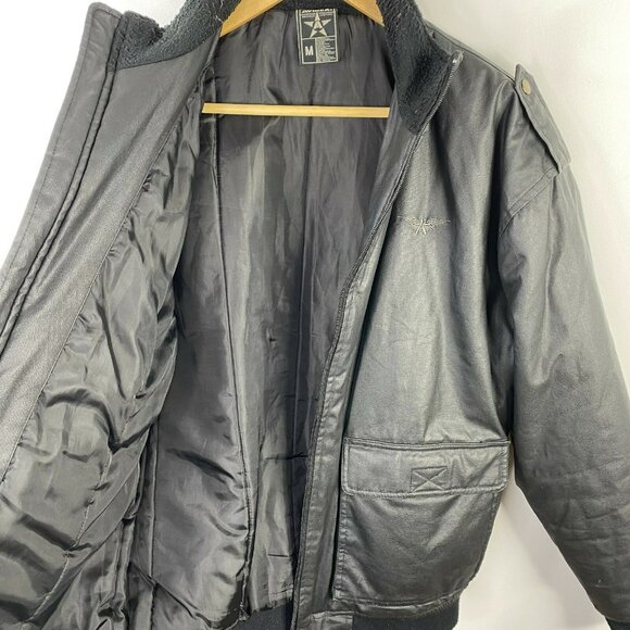 Avirex Bomber Flight Jacket Mens Size Medium Black Full Zip Coat Aviator Retro - Picture 5 of 5